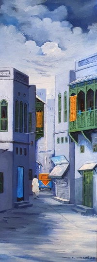 G. N. Qazi, 12 x 36 inch, Acrylic on Canvas, Cityscape Painting, AC-GNQ-074